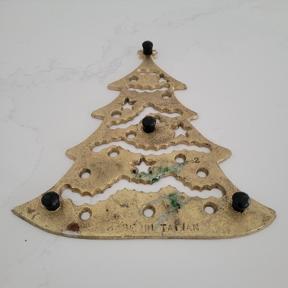 Vintage Brass Christmas Tree Trivet Gold Star Garland Ornaments - Picture 2 of 4